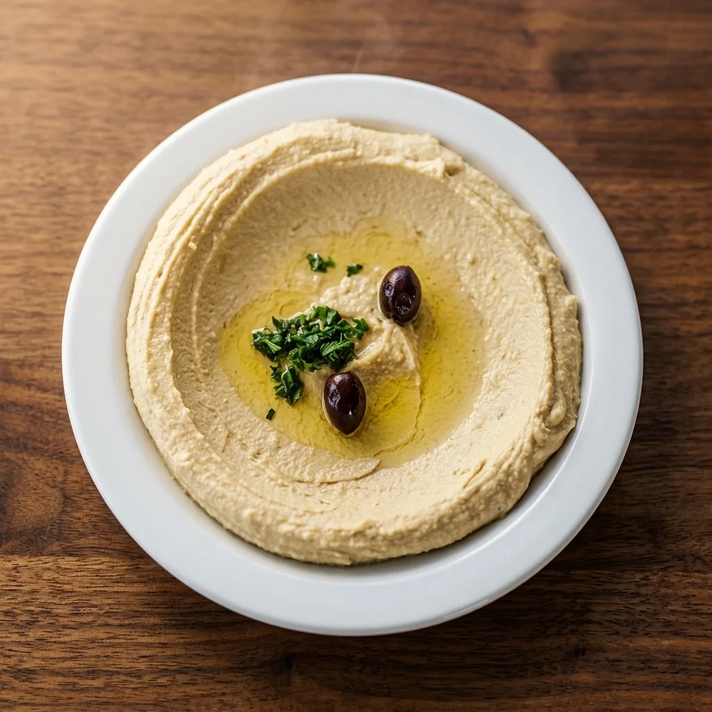 Creamy house hummus with warm pita packed for takeout at Montfort Mediterranean Grill Ancaster